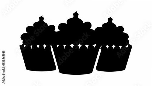 Silhouette of three cupcakes with decorative frosting