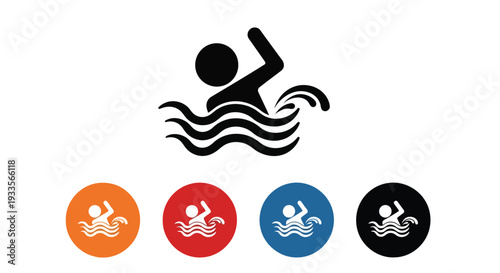 Vector Illustration of colorful swimming icons on white background