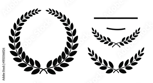 Green laurel wreath elements of Laurus nobilis on white background