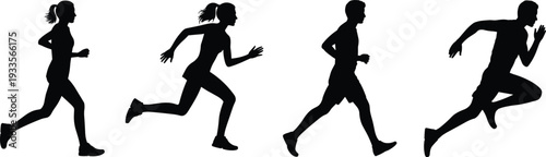 WebRunning silhouettes progression, jogging to sprint, athletic training, fitness exercise, body movement, sports activity, speed posture, vector illustration, black silhouette, isolated