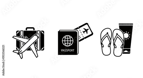 Travel essentials and packing items for vacation preparation.