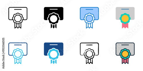 Certification icons set multiple style collection. Editable stroke 

