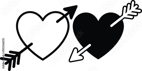 PrintHeart silhouettes, arrow designs, romantic symbols, love icons, Valentine illustration, passion artwork, couple graphic, affection clipart, wedding design, romance art
