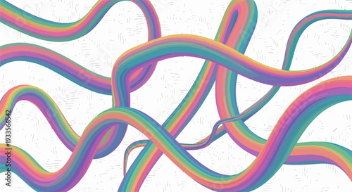Des formes abstraites ondulées aux couleurs arc-en-ciel sur fond blanc texturé
