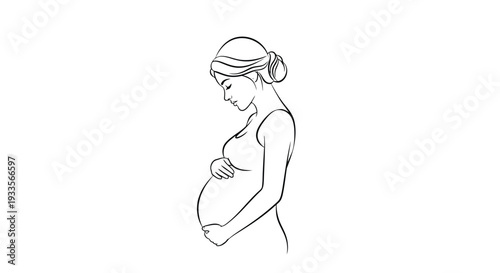Vector Illustration of a pregnant woman cradling her belly in a serene pose