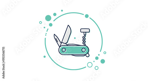 Vector Illustration of a Swiss Army Knife with Corkscrew and Bubbles