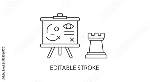 Vector Illustration of Whiteboard and Chess Piece with Editable Stroke