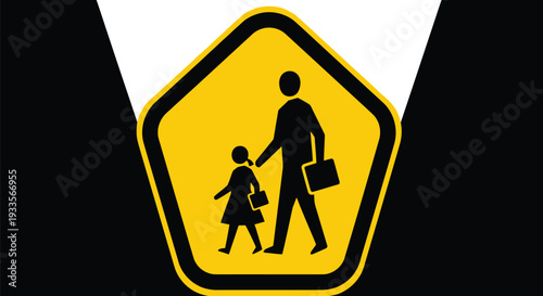 Adult helping child cross road safely illustration