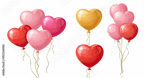 Ensemble de ballons en forme de cœur de différentes couleurs pour la Saint-Valentin.