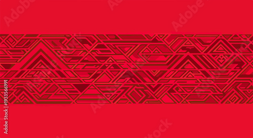 Fond abstrait rouge avec des motifs géométriques complexes et des lignes entrelacées.