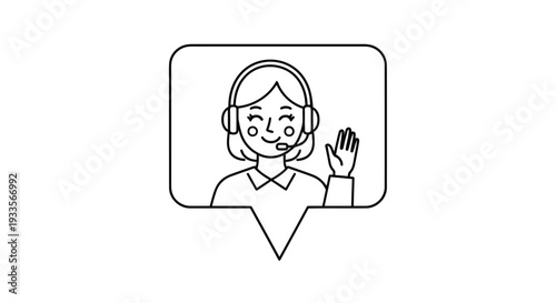 Vector Illustration of Customer Support Representative Wearing Headset and Waving Hand