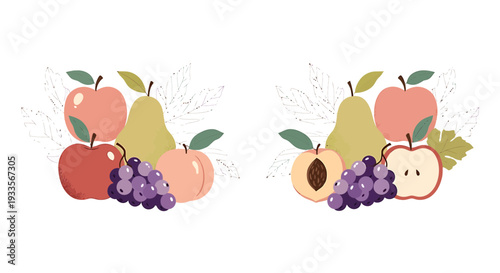 Vintage Fruit Illustration - Apples, Pears, Peaches, Grapes - Botanical Design