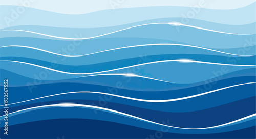 複数の青い色調が織りなす抽象的な波のパターンが、水面や海の深さを連想させる美しい背景デザイン。水と流体の動きを表現しています。