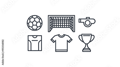 Collection of illustrated soccer icons and symbols.
