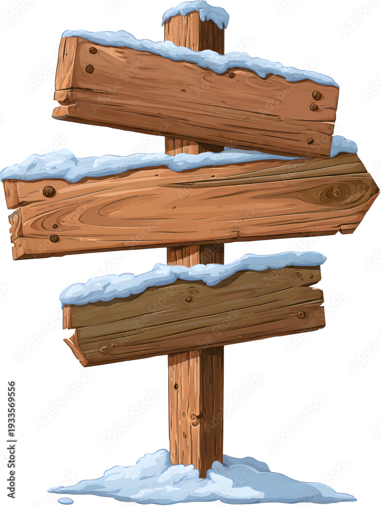Fototapeta premium Wooden Snowy Directional Sign Post.