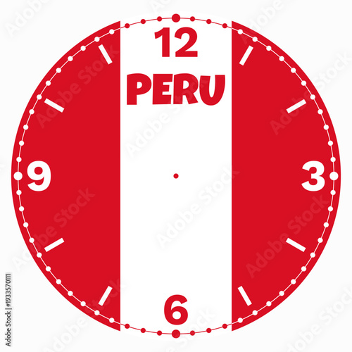 Peru Flag Clock Face Design - Patriotic Peruvian Watch Dial with Text