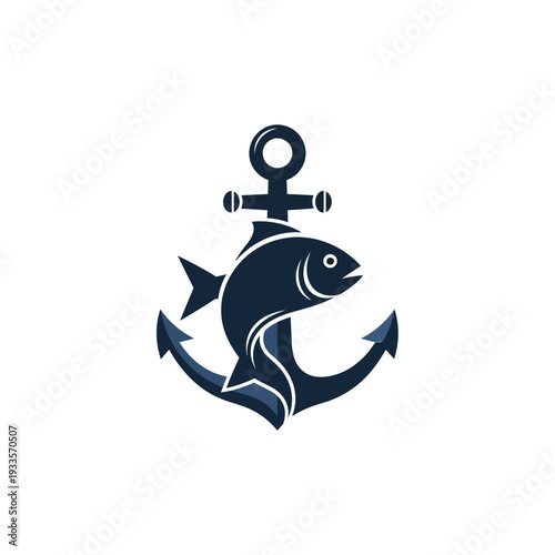 Fish and Anchor Logo Design Concept for Nautical and Fishing Themes.