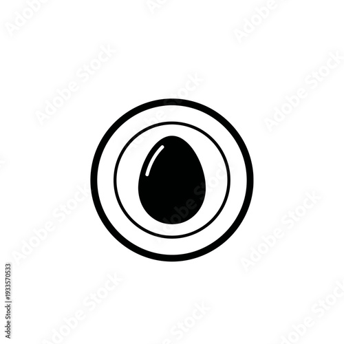 Simple Black and White Icon of an Egg in a Circle.