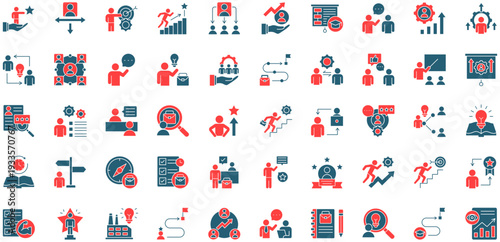 Career Mentoring dual tone style icon collection. Vector illustrations. Career Mentorship, Coaching, Guidance, Goal Setting, Career Planning. Pro Vector