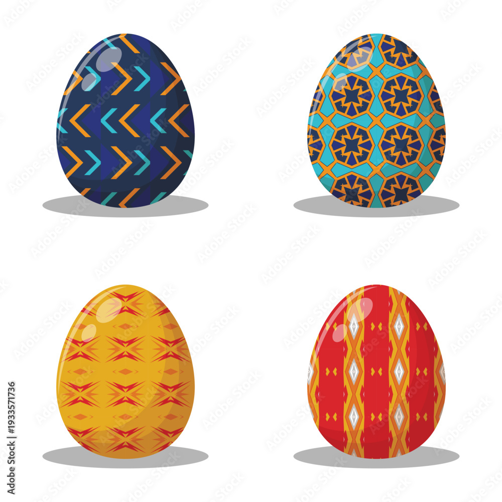 Fototapeta premium A collection of four vibrantly decorated Easter eggs.