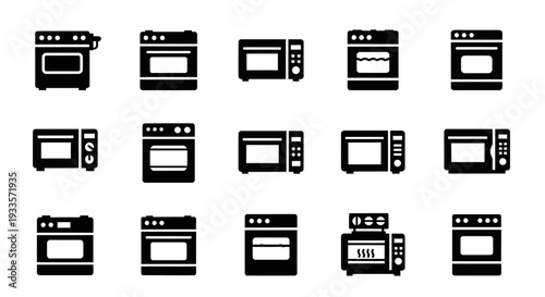 Collection of oven icons displayed in a grid arrangement on a clean interface