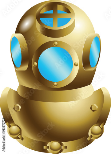 A cute 3D cartoon android character featuring golden robotic arms and a gold crown button as a futuristic cyborg toy illustration rendered in blue metal