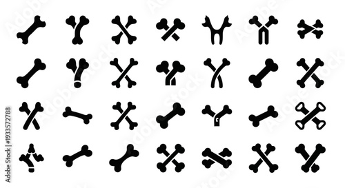Collection of various dog bone silhouettes in different orientations and shapes displayed together neatly