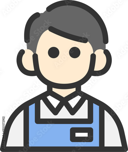 スーパーの男性店員のアイコン（線画カラー）のイラスト