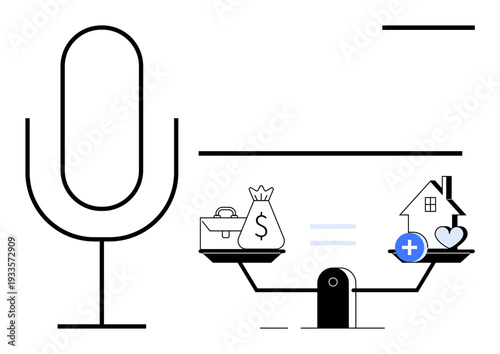 Financial decisions. Visual of money, housing, and health balance. Financial decisions influencing wealth, healthcare, and housing priorities. For finance lifestyle and economic concepts. include