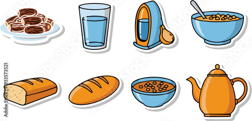 Food and Drink Items Vector Illustrations Set for Breakfast