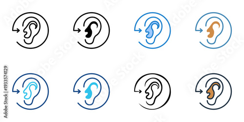 Active listening icons set multiple style collection. Editable stroke 
