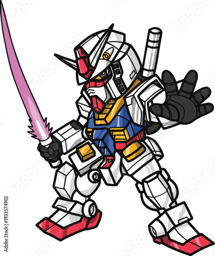 Vector illustration of a cartoon ninja warrior with a sword designed as comic art for sports and music people