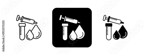 Blood Test  Solid color and black line drawing vector illustration set