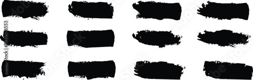 Vector collection of artistic grungy black paint hand made creative brush. High Detail Abstract Vector Background Set. Vector isolated elements set. Grungy black swatches. Rough smears and stains.