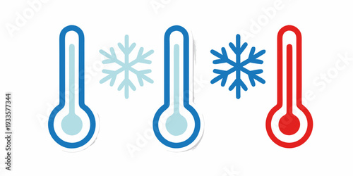 Thermometers and snowflakes illustrating varying temperature levels