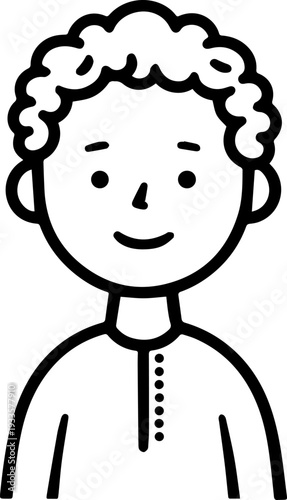 Smiling boy wearing traditional Muslim cap and kurta Black and white vector illustration
