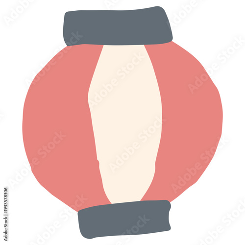 8月の園だよりに使いやすい シンプル手描き素材シリーズ｜紅白の祭りちょうちん / Red and White Festival Lantern