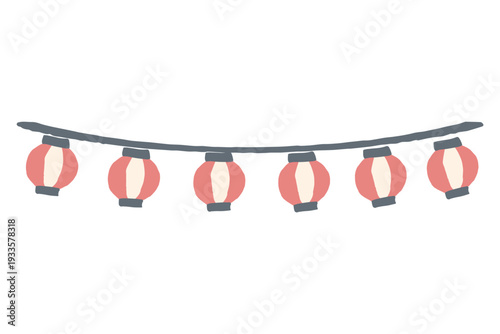 8月の園だよりに使いやすい シンプル手描き素材シリーズ｜並んだ祭りちょうちん / Festival Lantern Garland