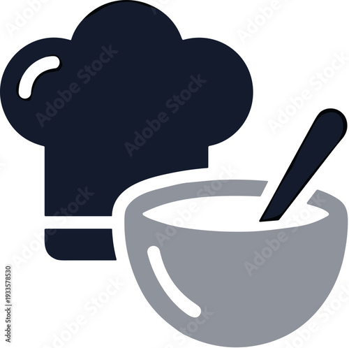 Simple Flat Design Chef Hat and Soup Bowl Culinary Icon