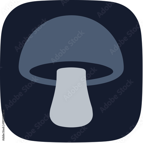 Simple Flat Style Mushroom Food Ingredient Icon on Rounded Square Shape