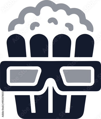 Flat Two Tone Popcorn With 3D Glasses Entertainment Symbol Icon