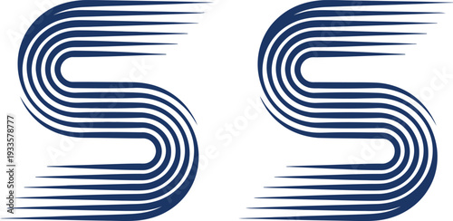 Two identical abstract blue "S" shapes with motion lines on a white background