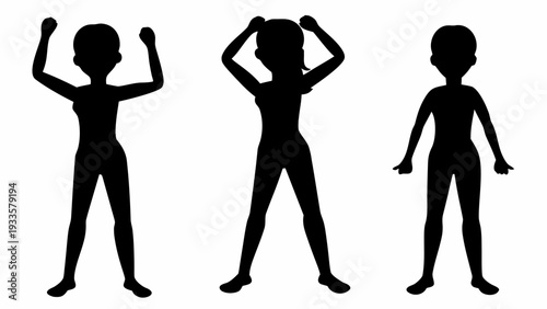 Three confident children in dynamic poses with silhouettes