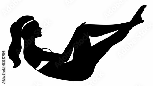Woman in dynamic yoga pose with ponytail and headband