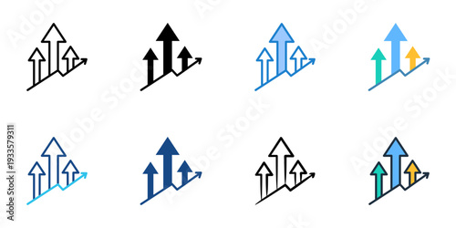 Rise icons set multiple style collection. Editable stroke 
