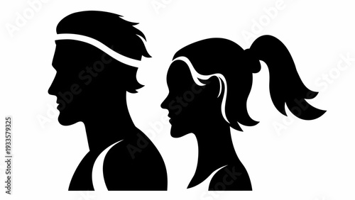 Black silhouettes of man and woman in profile