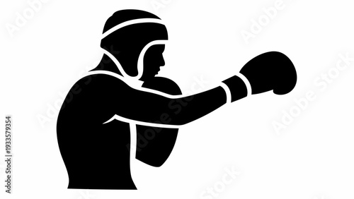 Boxer in fighting stance with gloves and headgear