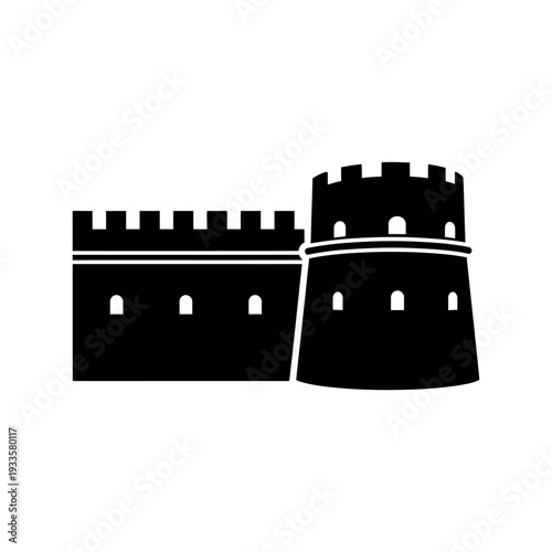 Medieval Castle Tower and Wall Silhouette.