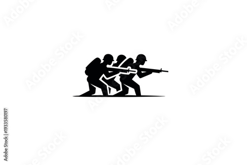 Silhouette of soldiers in combat formation.