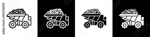 Mining truck black and white icon design concept